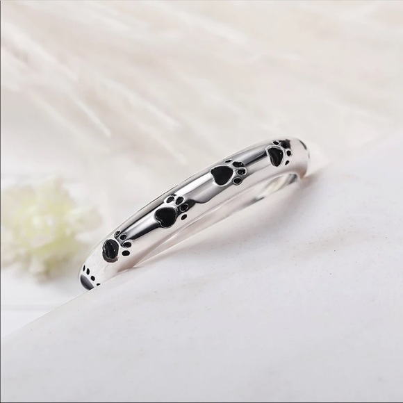 🐾 New 925 Silver Dog Paw 🐾 Black Carved Ring 🐾 - Picture 4 of 5